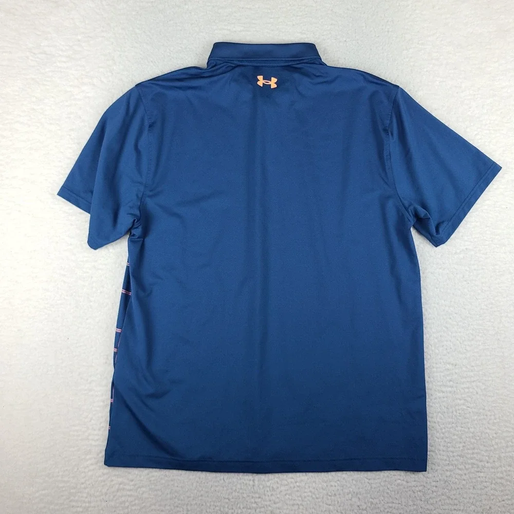Under Armour Polo Shirt Mens XL Blue Pink The Performance Golf Loose Heatgear